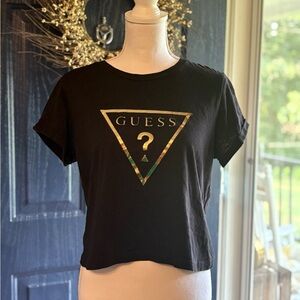 GUESS Black Tee with Gold Logo